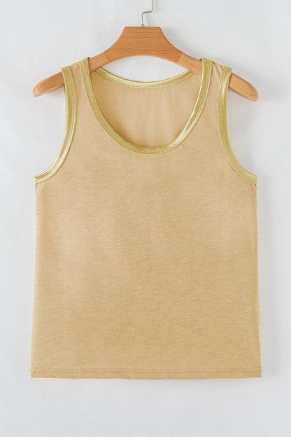 Metallic Contrast Trim Scoop Neck Tank Top
