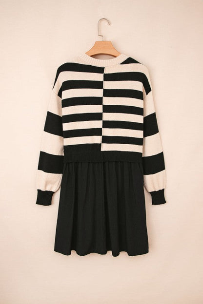 Stripe Knit Colorblock Sweater Mini Dress