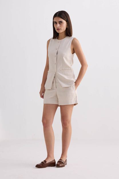 Cotton Tweed Shorts in Cream - Lolomo!