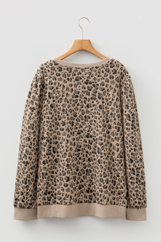 Plus Size Leopard Textured Long Sleeve Top