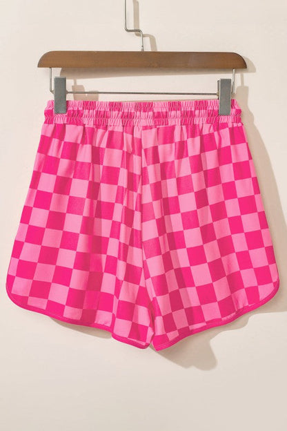Checker Drawstring Elastic Waist Shorts