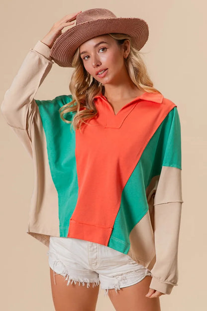 BiBi Colorblock Exposed Seam French Terry Sweatshirt