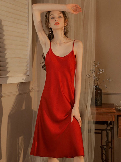 Silky Elegant Night Dress Slips Multicolors - Knee Lengh