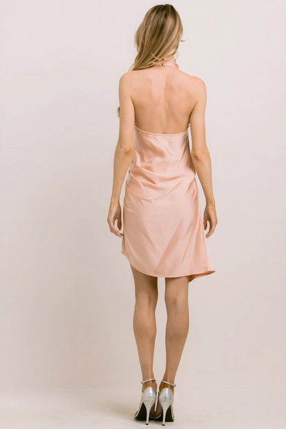 Velaa Drape Satin Mock Neck Dress