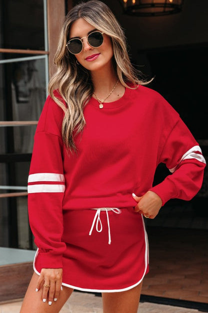 Varsity Stripe Pullover and Mini Skirt Set