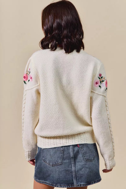 SO ME Floral Embroidered Coquette Sweater Cardigan