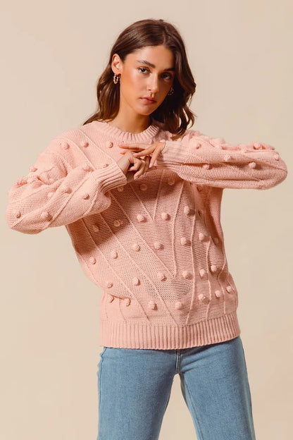 SO ME Pom Pom Textured Knit Sweater Top