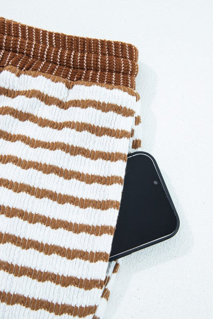 Plus Size Stripe V-Neck Pullover and Drawstring Pants