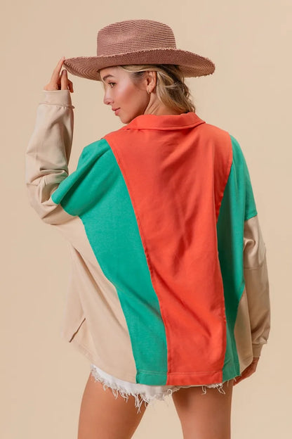 BiBi Colorblock Exposed Seam French Terry Sweatshirt