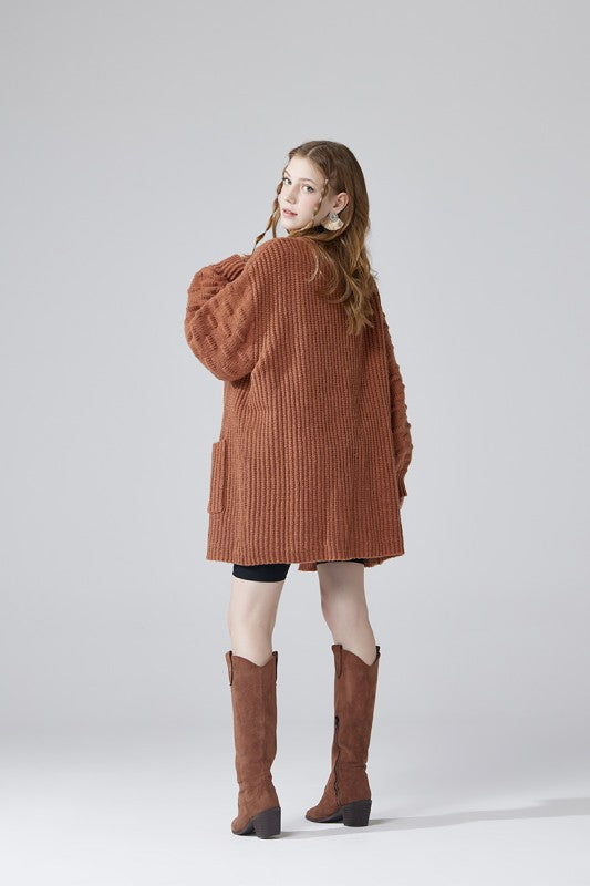 Plus Oversized Pompom Sleeve Cardigan