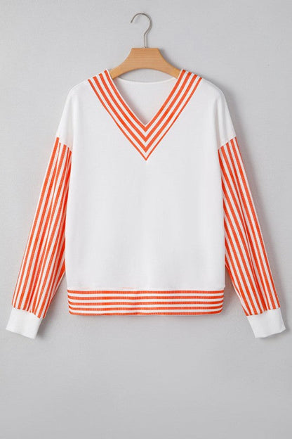 Stripe Patchwork V-Neck Drop Shoulder Top