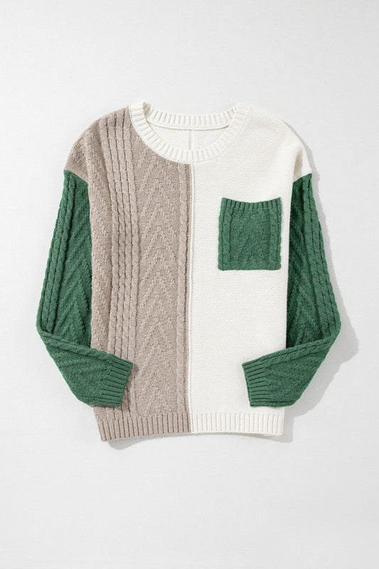 Colorblock Patch Pocket Drop Shoulder Sweater