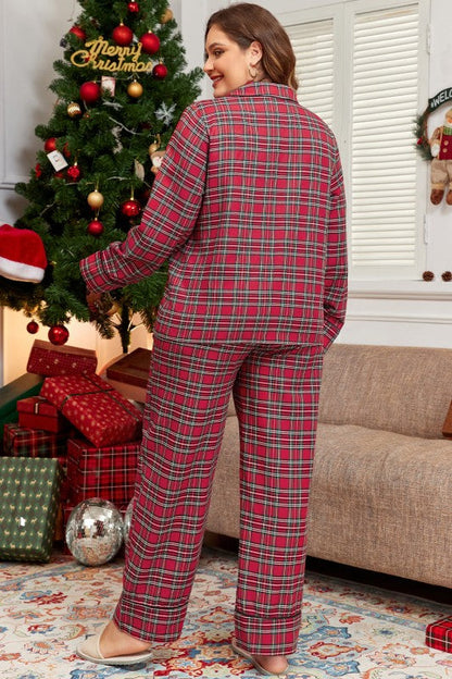 Plus Size Christmas Plaid Shirt and Pants Set