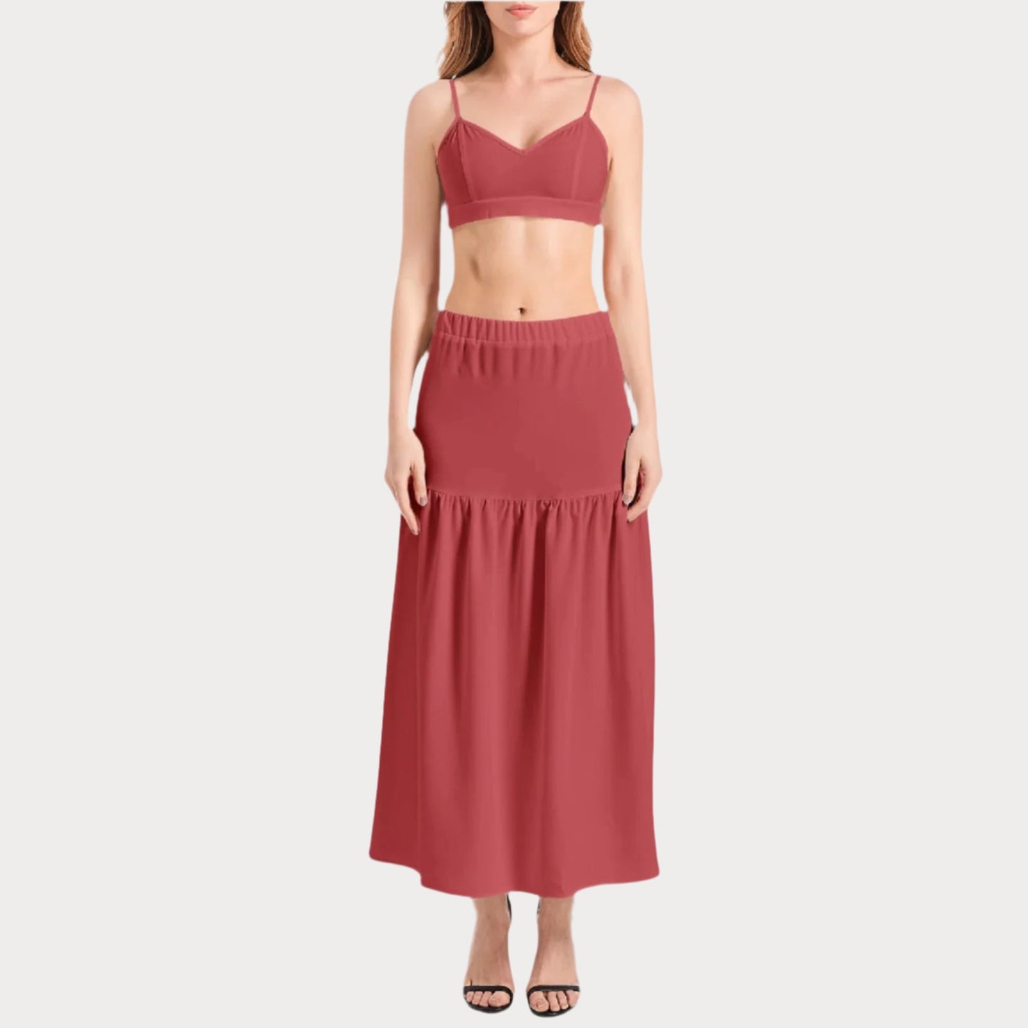 Brooklyn Republic™ Cranberry Rouge Bralette Top and High Slit Thigh Skirt - Lolomo!
