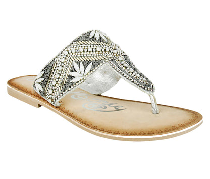 Amare Beaded Sandals in Silver