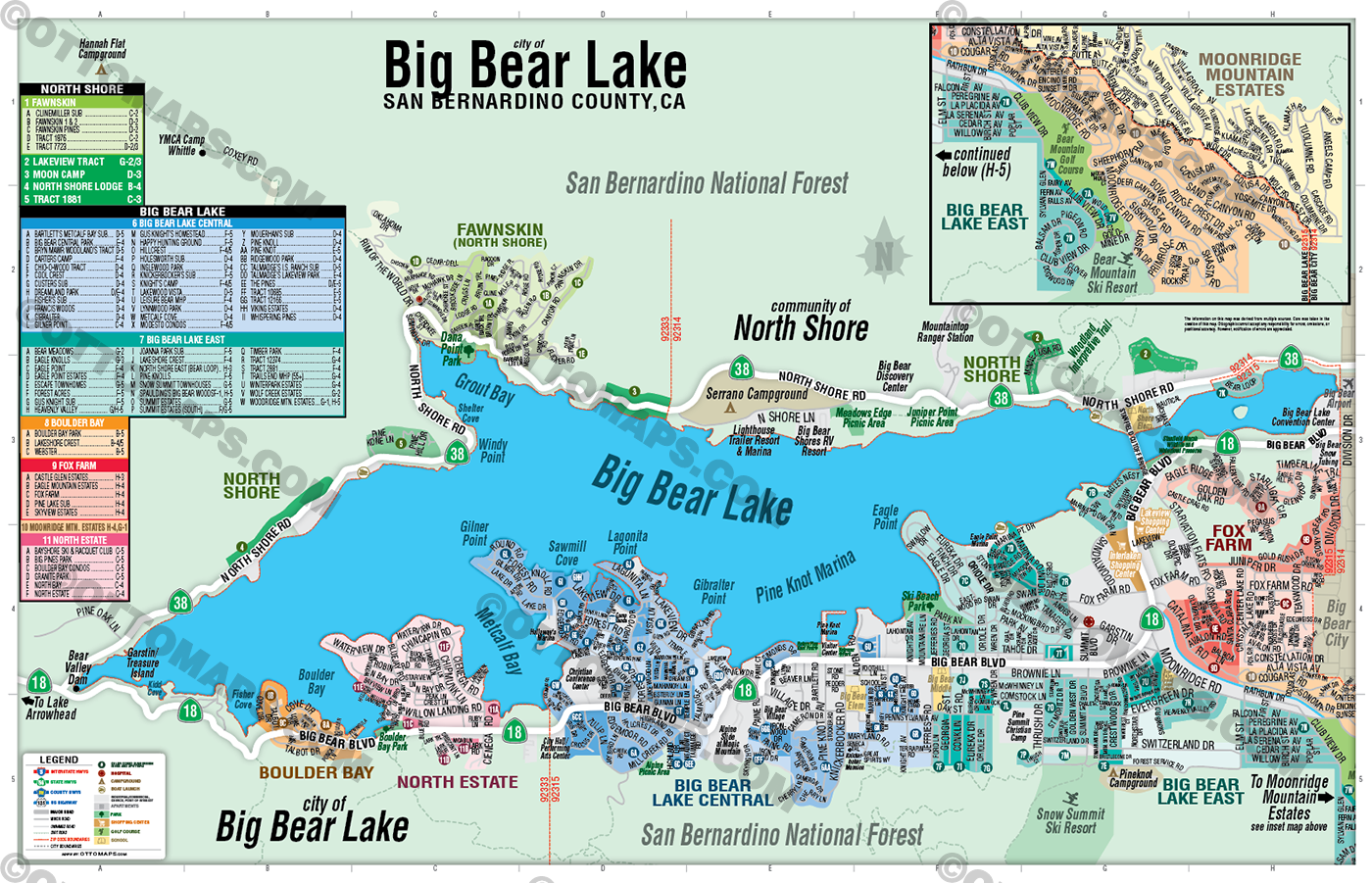Big Bear Lake Map, San Bernardino County, CA - POSTER PRINTS