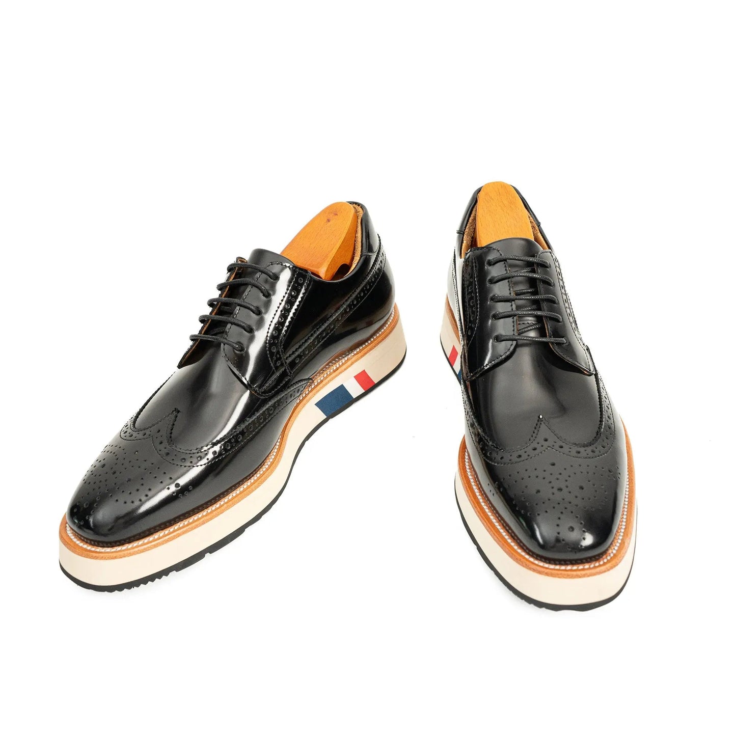 Black Brogues with Colorful Striped Sole