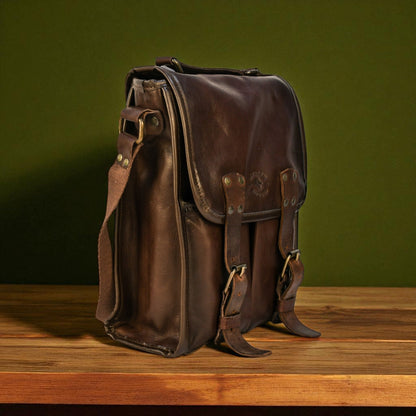 Sac cartable moyen en cuir de vachette - Marron