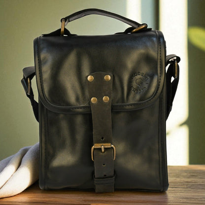 Petit sac cartable en cuir de vachette - Noir