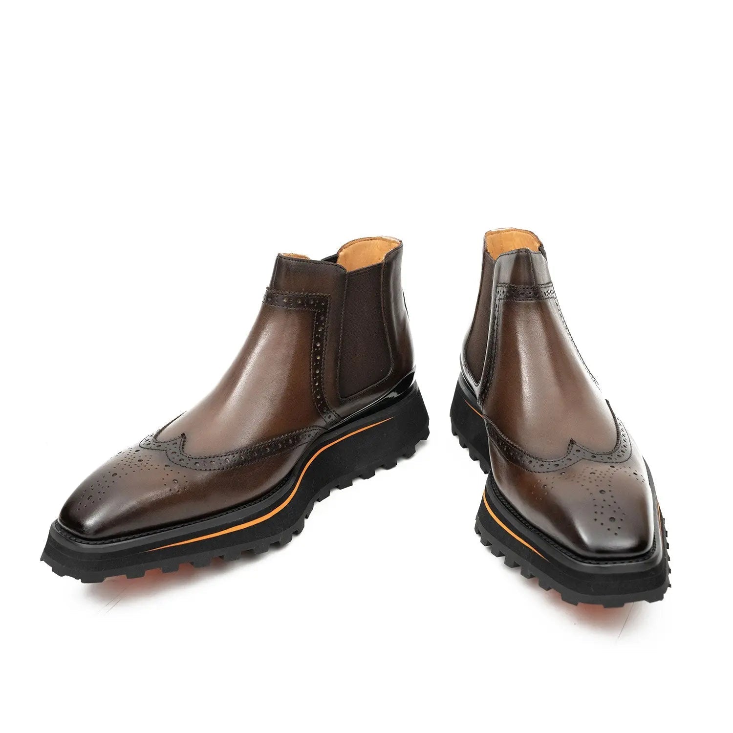 Brogue Thick-Soled Chelsea Boot 2891 Coffee
