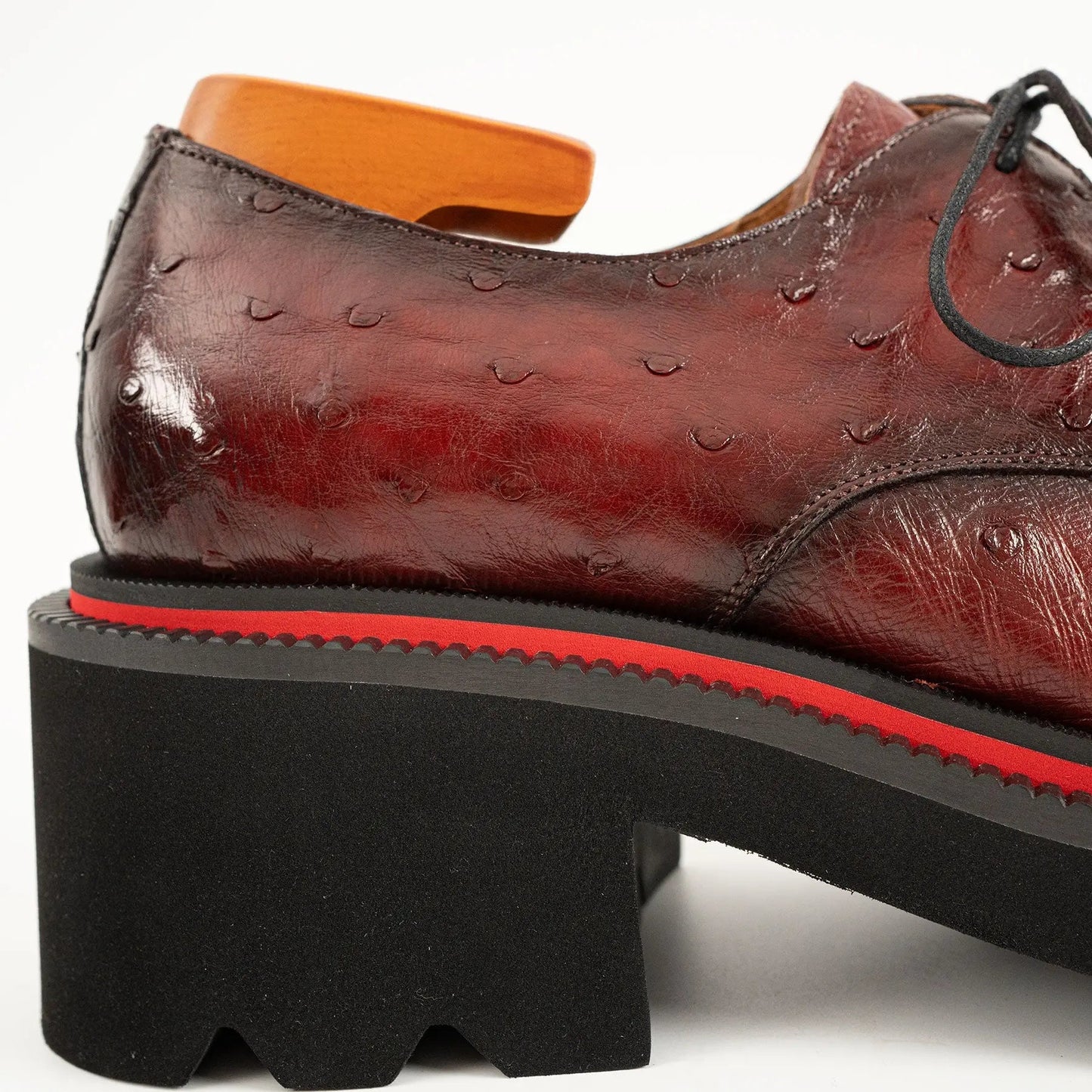 Burgundy Ostrich Derby Shoes with Tasse