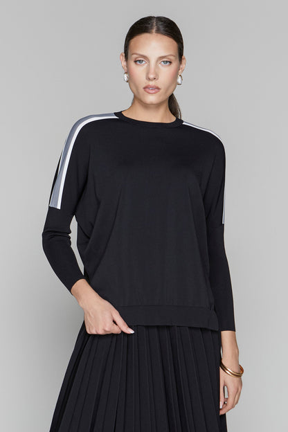 Montia Top in Black Gray Stripe