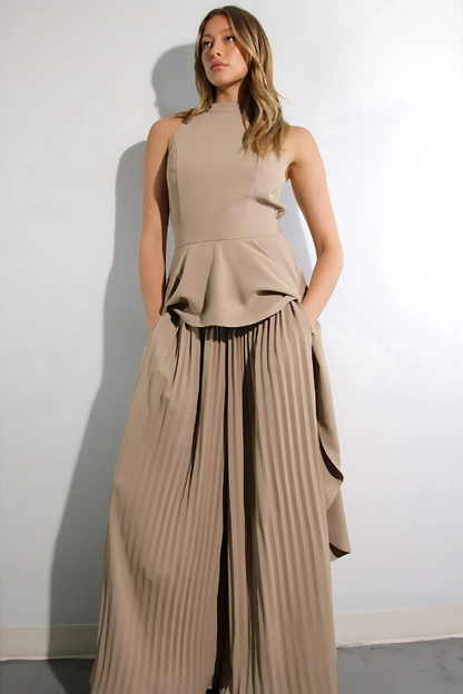 Escape to Milan Taupe Pleated Pants Set - Lolomo!
