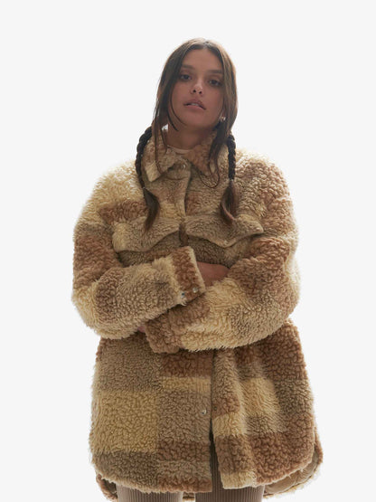 Lined Wool Sherpa Shirt Jacket- Natural Mix