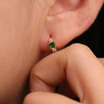 Green Onyx Huggie Earrings-1