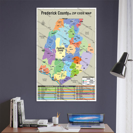 Frederick County Zip Code Map, MD - POSTER PRINTS