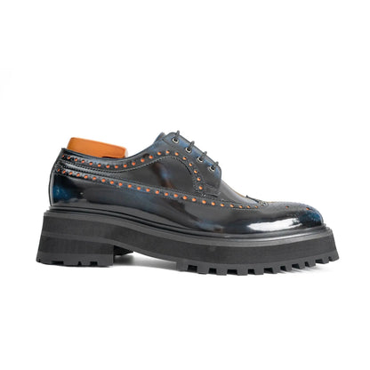 Handmade Chunky - sole Brogue Shoes Blue