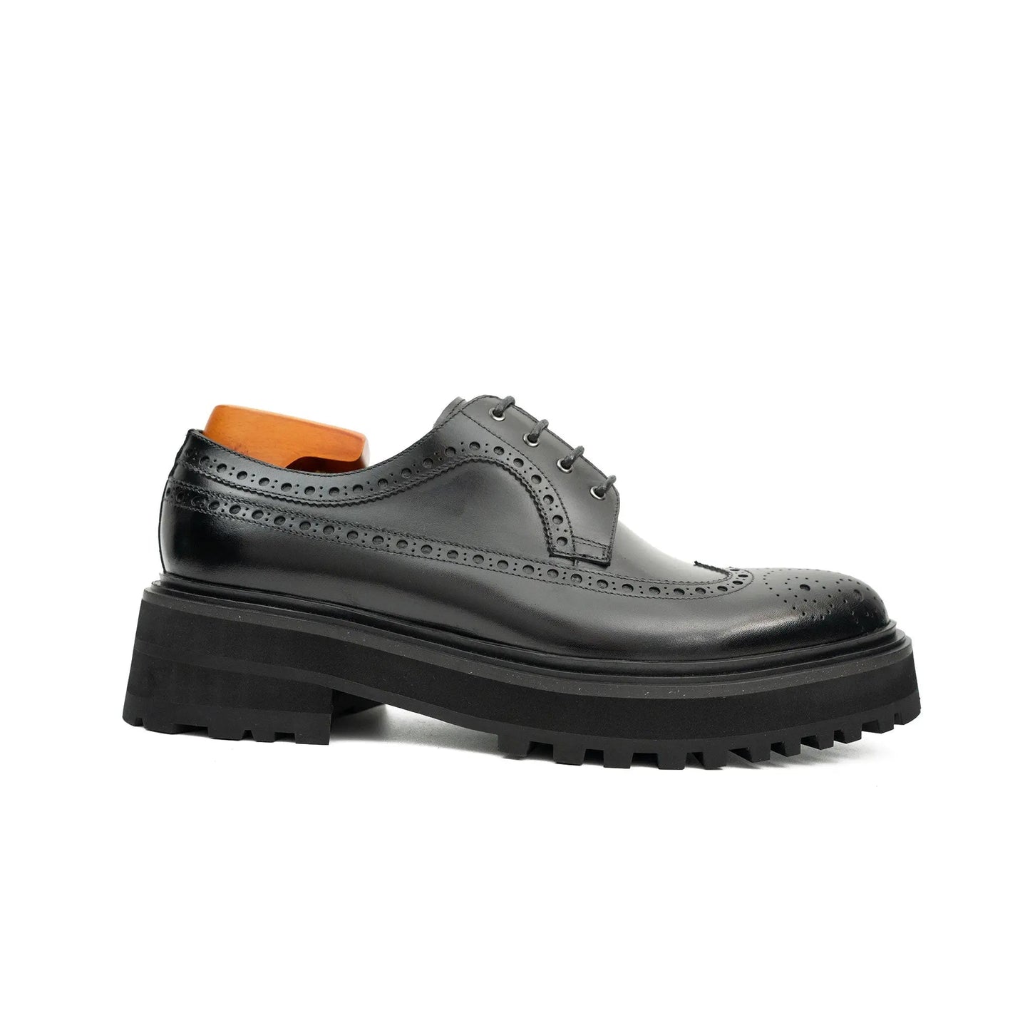 Handmade Chunky - sole Brogue Shoes Black