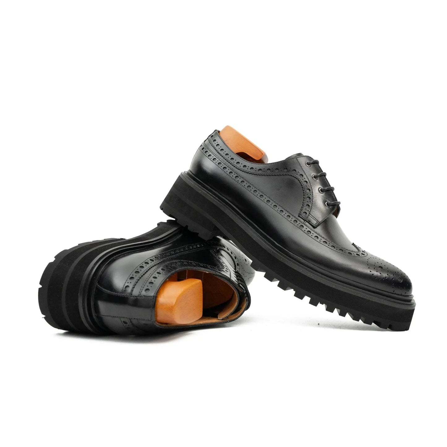 Handmade Chunky - sole Brogue Shoes Black