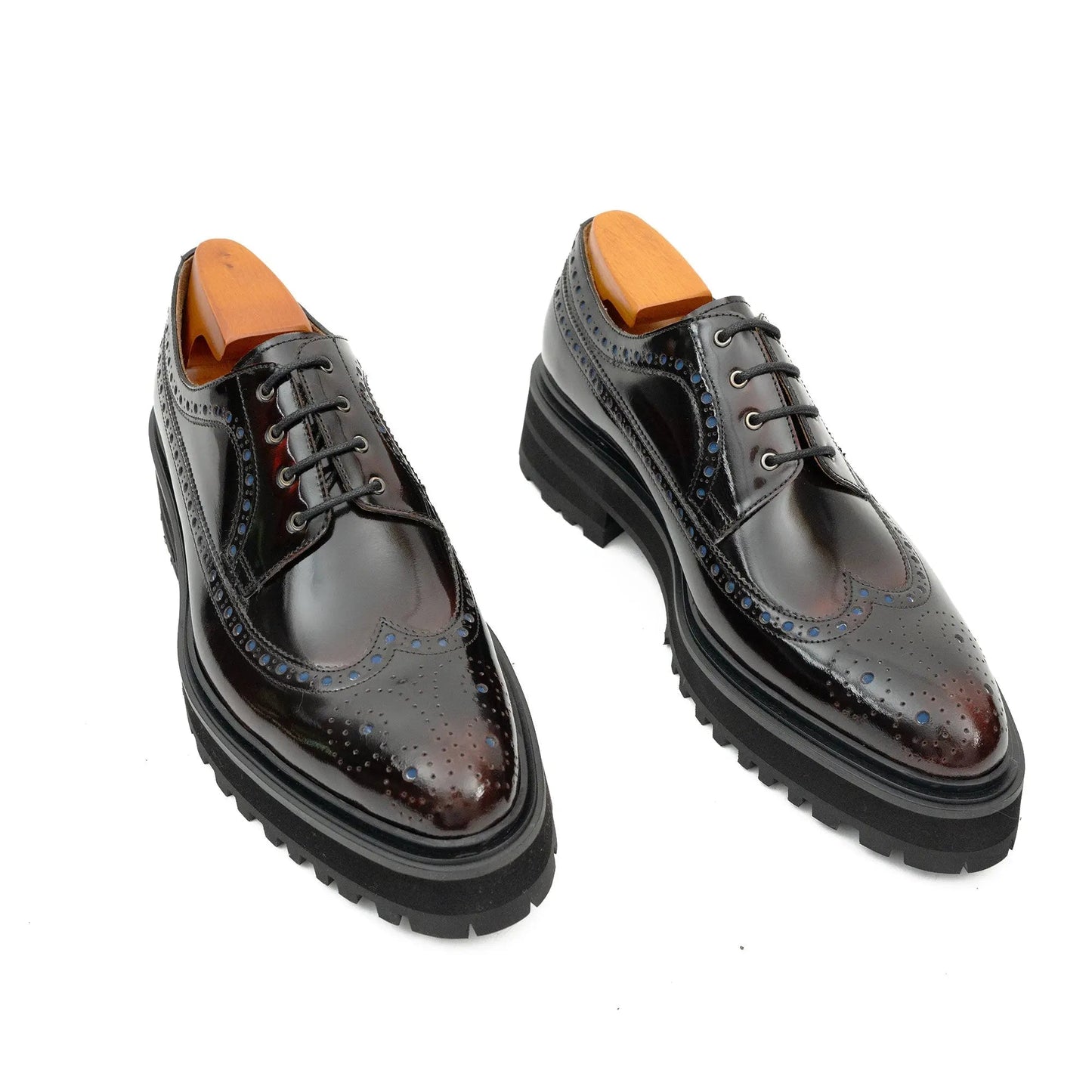 Handmade Chunky - sole Brogue Shoes Wine Red