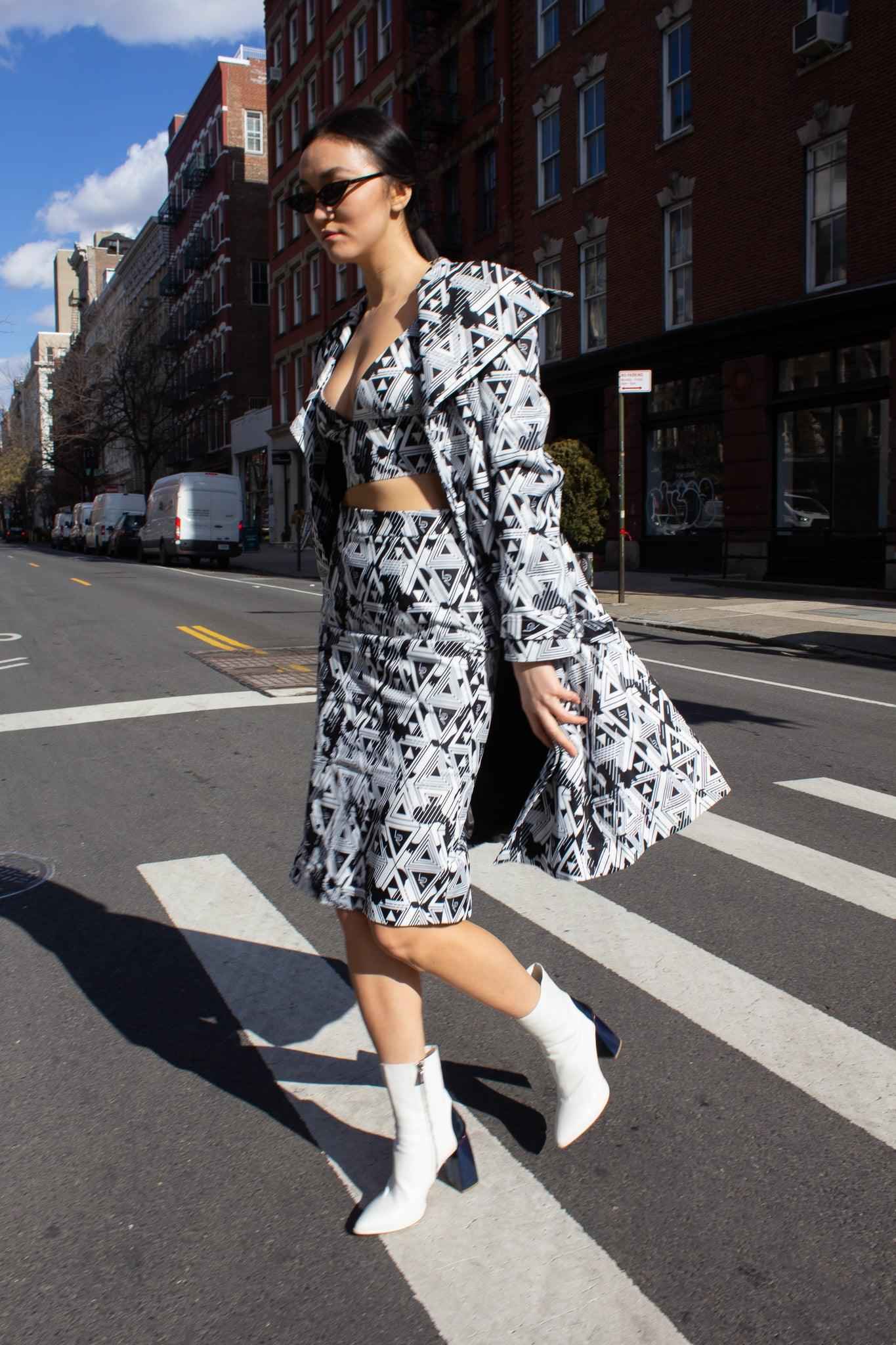 Amour Geometric Long Trench Coat – Modern Women’s Outerwear