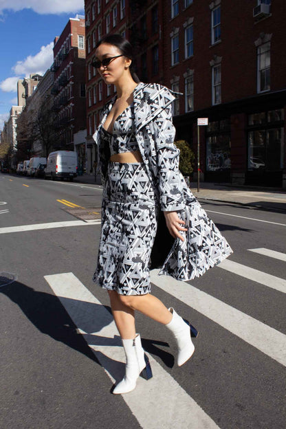 Amour Geometric Long Trench Coat – Modern Women’s Outerwear