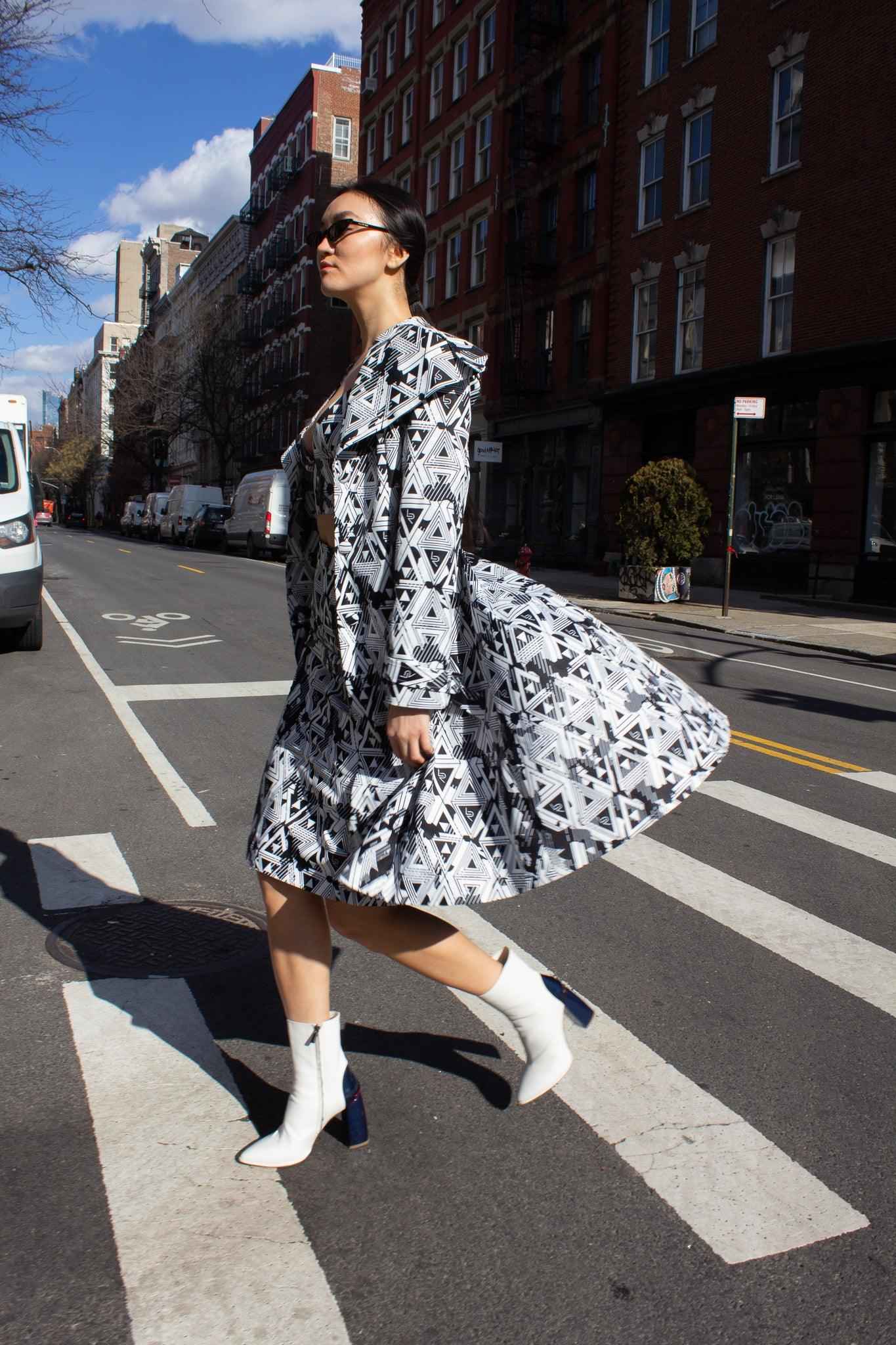 Amour Geometric Long Trench Coat – Modern Women’s Outerwear