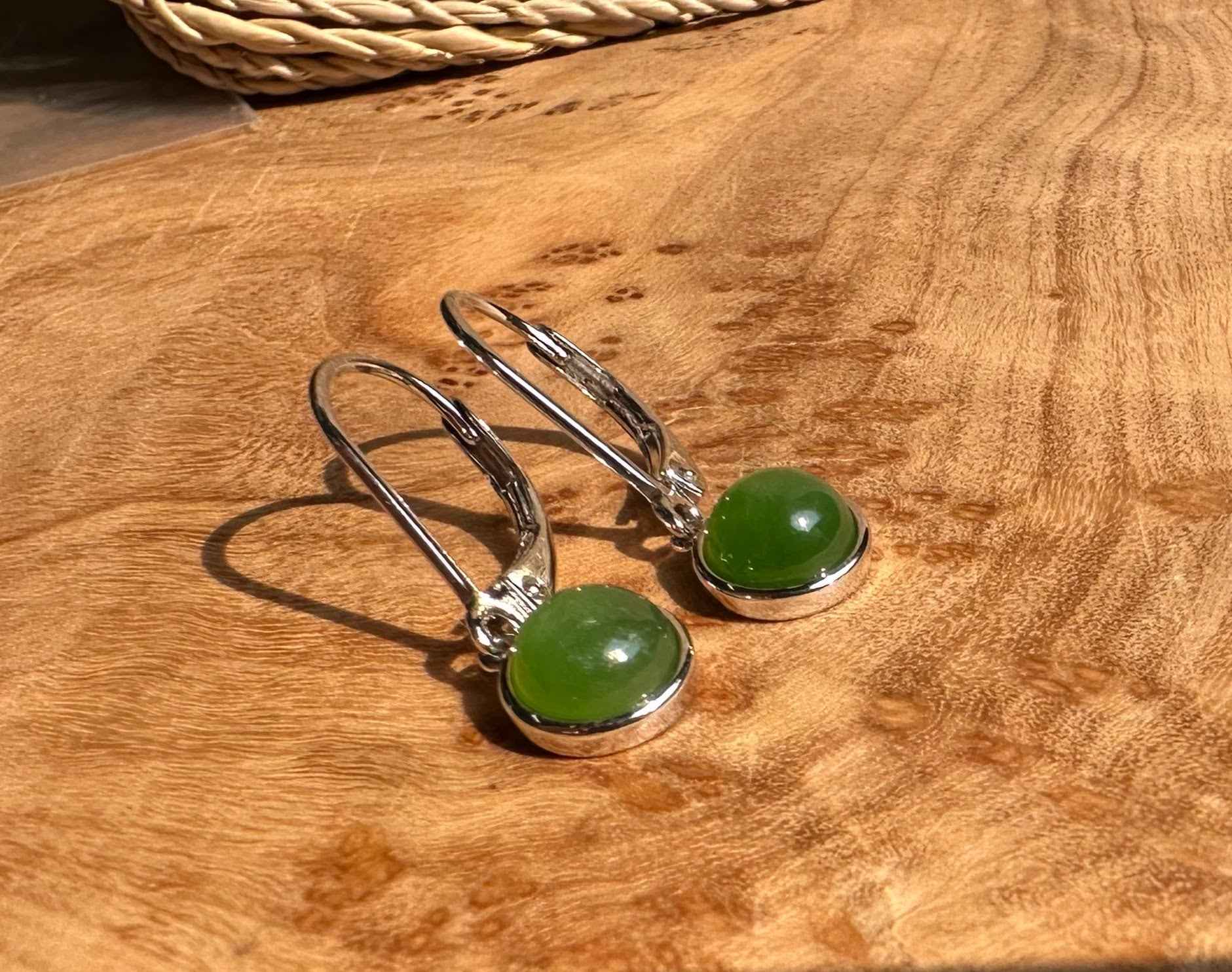 Jade Round Leaverback Earrings 6mm