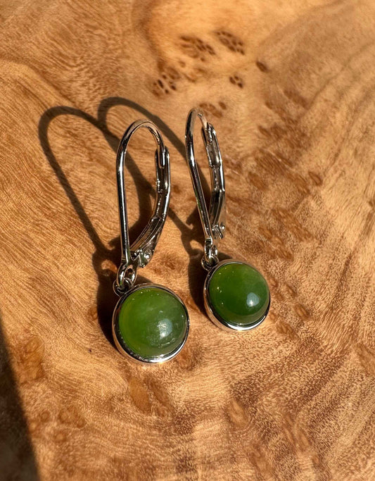 Jade Round Leaverback Earrings 6mm
