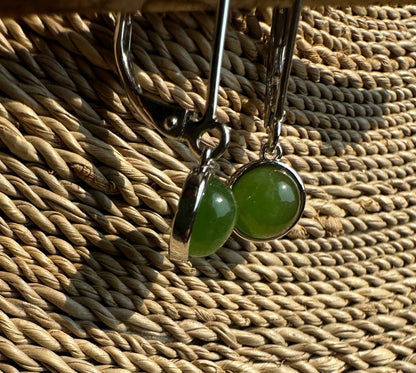 Jade Round Leaverback Earrings 6mm