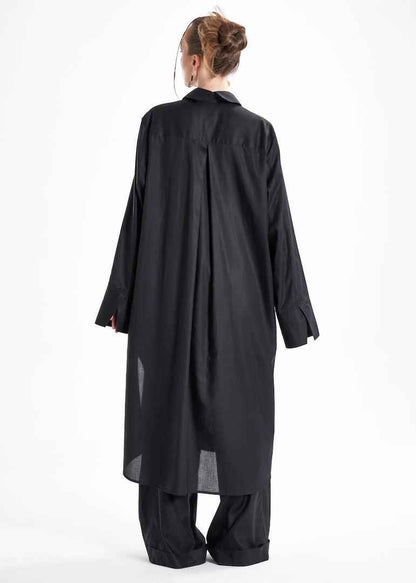 Aitna Long Black Organic Finest Fabric Shirt Dress