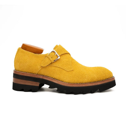 Lemon Yellow Cow Suede Monk Strap Shoes