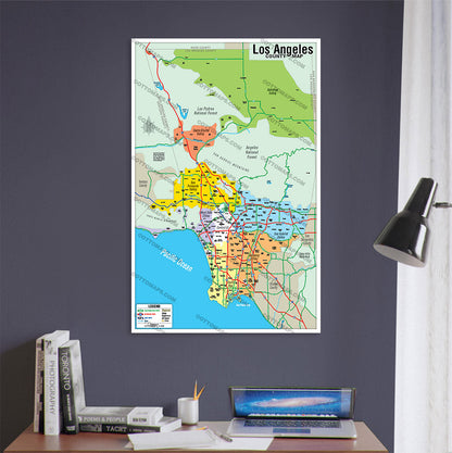 Los Angeles County Map - Regions Colorized (No Zip Codes) - POSTER PRINTS