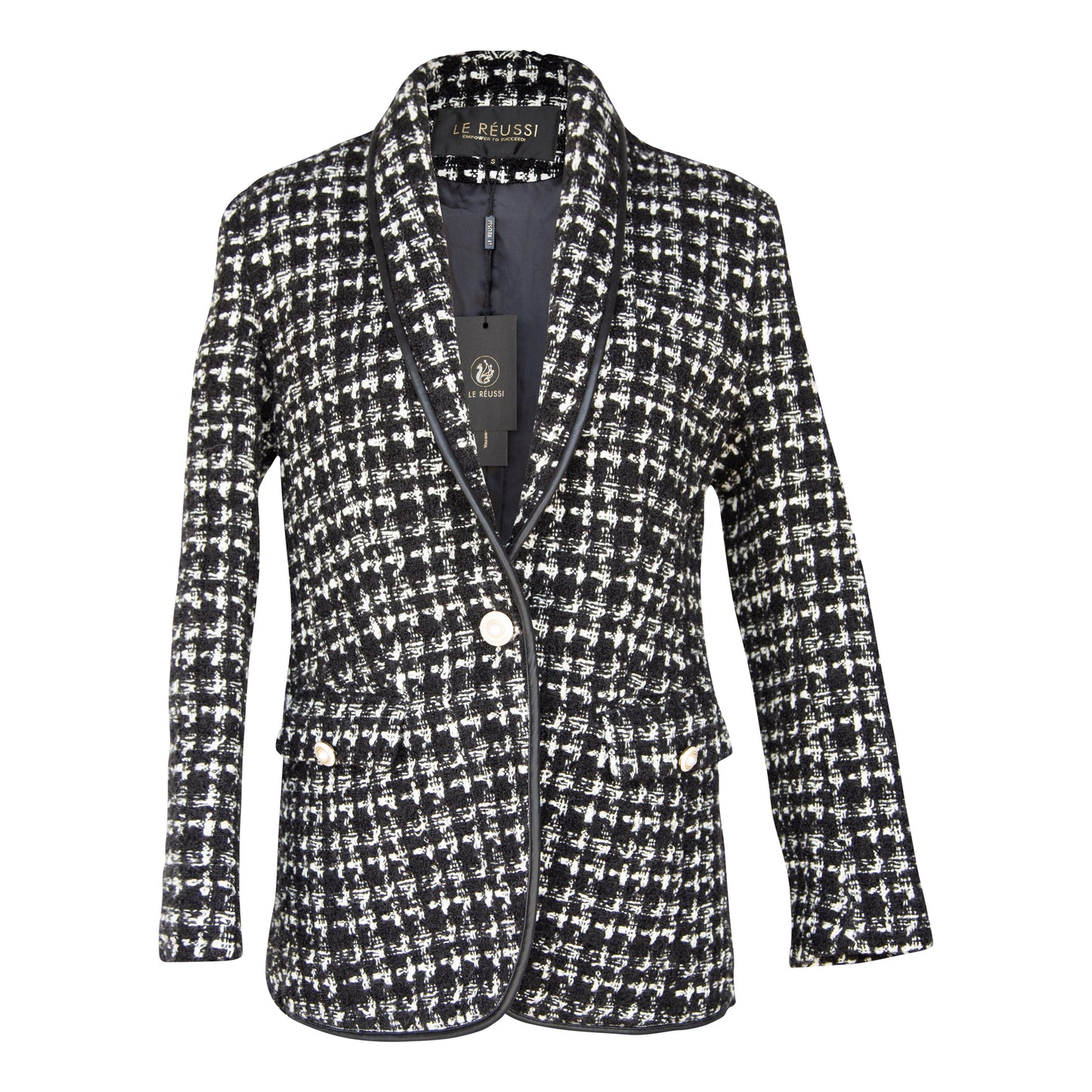 Blazer à carreaux en tweed noir et blanc – Veste cintrée chic pour femme