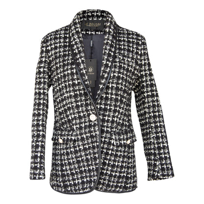 Blazer à carreaux en tweed noir et blanc – Veste cintrée chic pour femme