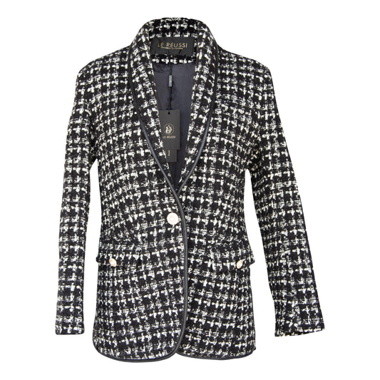 Blazer à carreaux en tweed noir et blanc – Veste cintrée chic pour femme