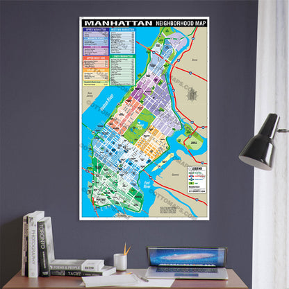 Manhattan Neighborhood Map (no zip codes), New York, NY - POSTER PRINTS