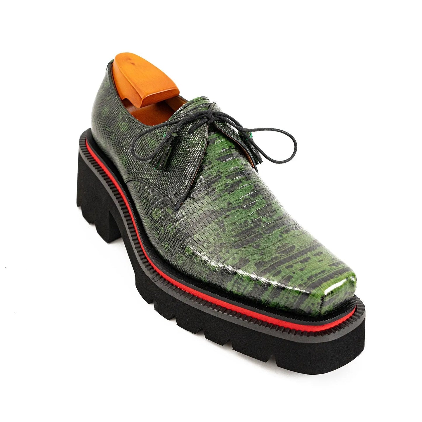 Men's Leather Derby Shoes with Snake-Print Platform