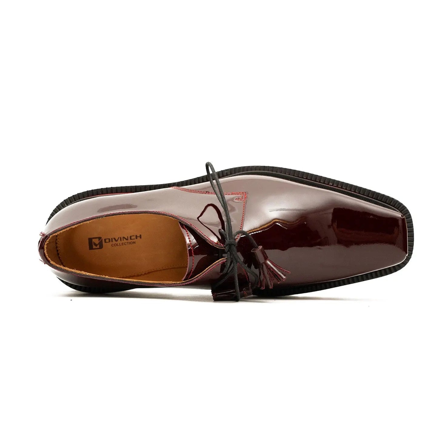 Men's Patent Leather Wine Red Derby Shoes with Chunky Sole