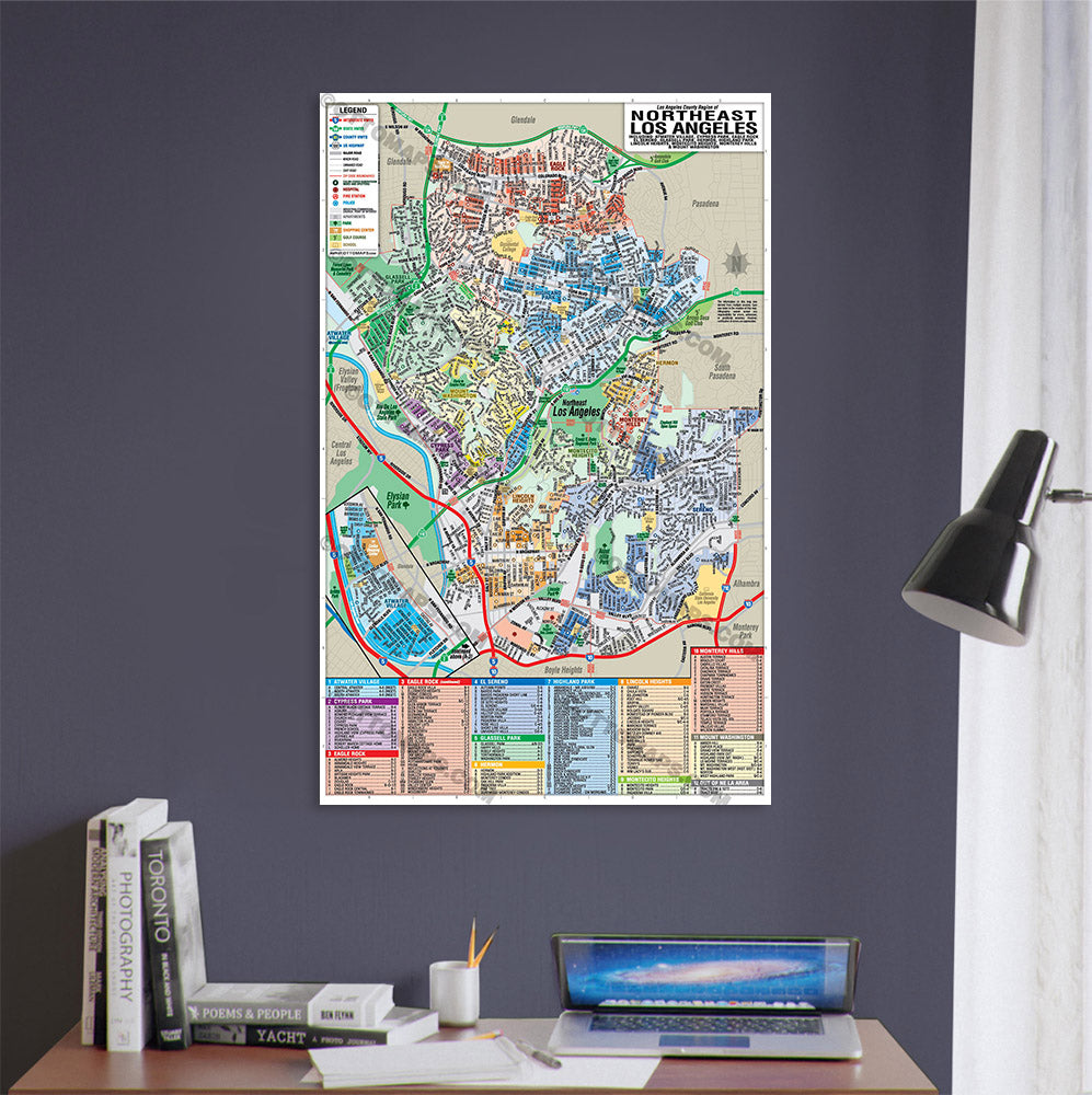 Northeast Los Angeles Map with Neighborhoods and Subdivisions - POSTER PRINTS